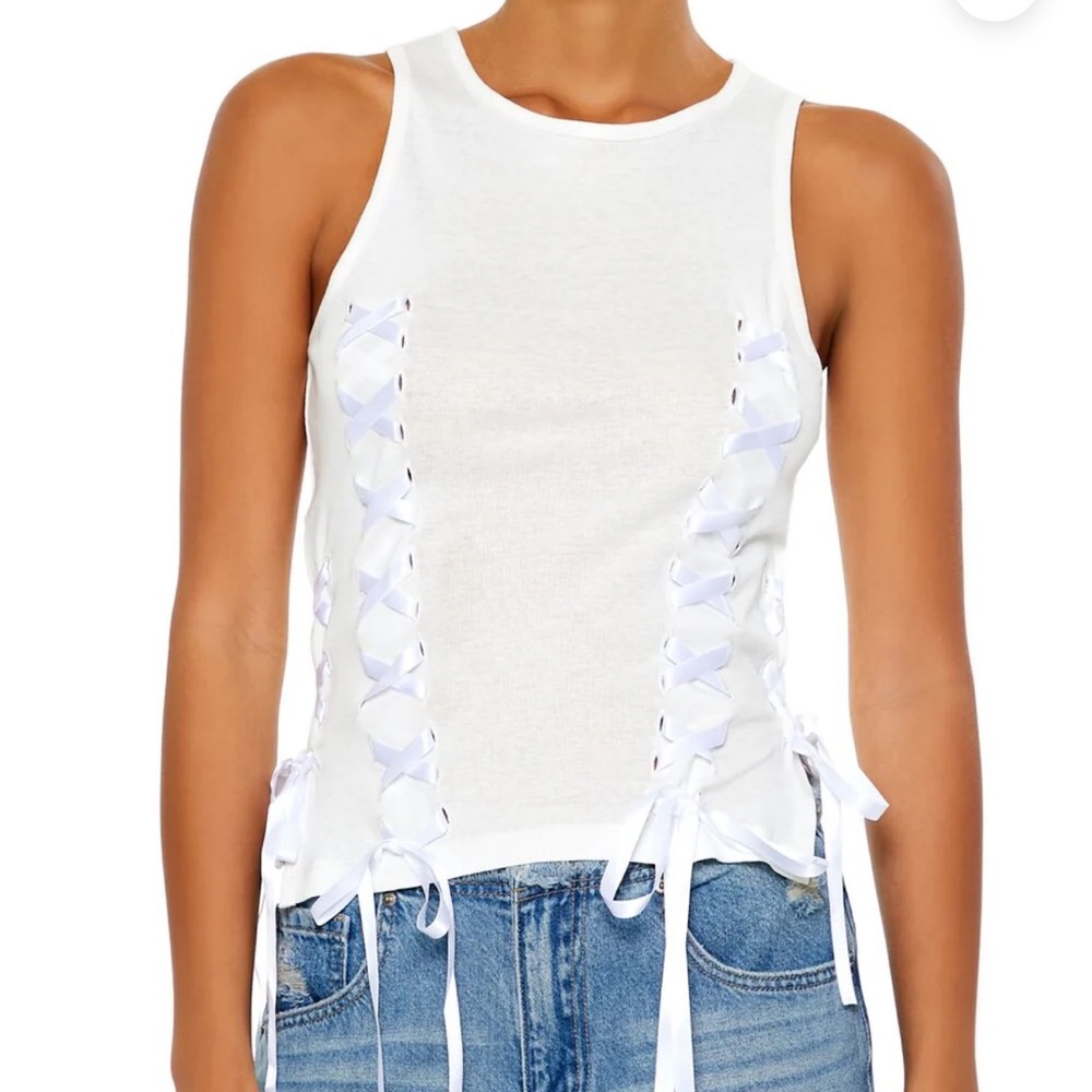 Forever 21 Ribbon Lace-Up Tank Top